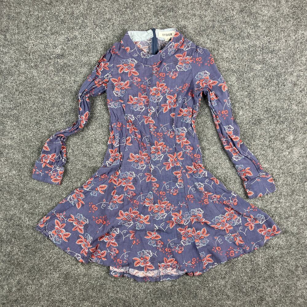 Ryder Dress Womens‎ Size XS Purple Floral Button-Up Long Sleeve Fit & Flare